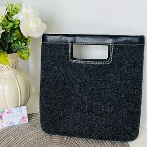 BANANA REPUBLIC Wool Clutch Handle Bag Leather Trim White Stitch Lined 11x11x1/2